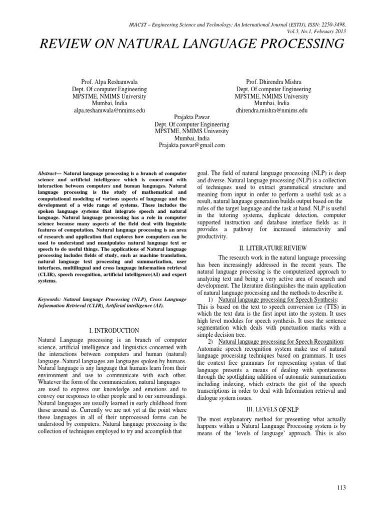 Natural Language Processing Overview | PDF | Parsing | Speech Synthesis