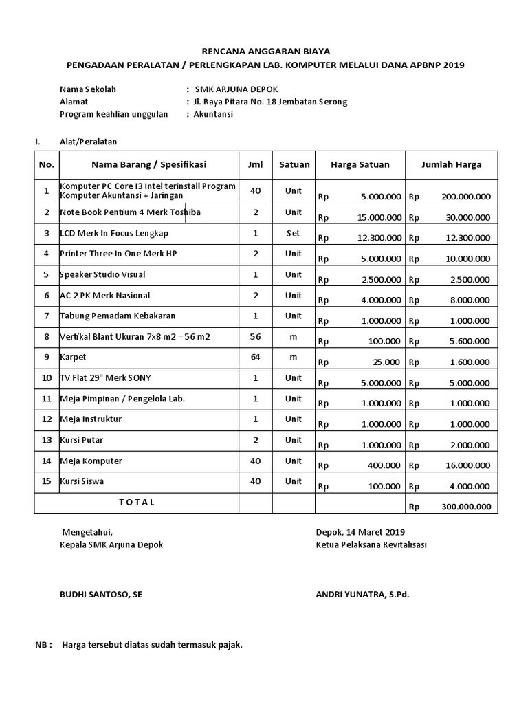 RAB Pengadaan Lab Komputer SMK Arjuna | PDF