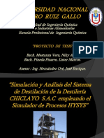 Simulacion y Analisis Del Sistema de Destilacion de La Destileria CHICLAYO S A C Empleando El Simulador de Procesos HYSYS PDF
