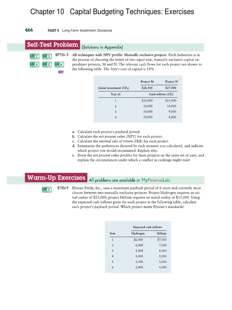 Exercises For CH 10 Capital Budgeting Techniques | PDF | Finance ...