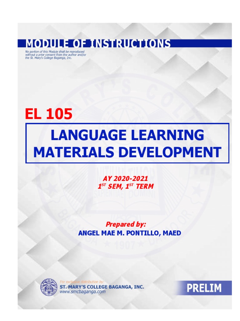 Language Learning Materials Development: AY 2020-2021 1 SEM, 1 Term ...