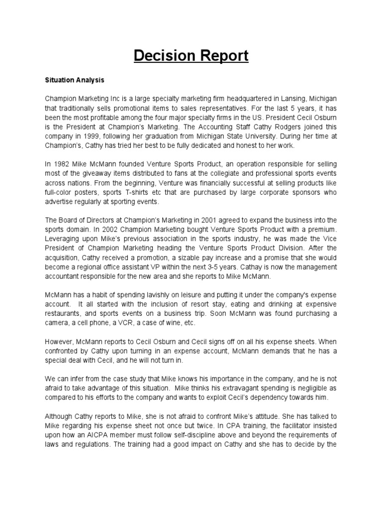 Decision Report Situation Analysis PDF Reputation Marketing