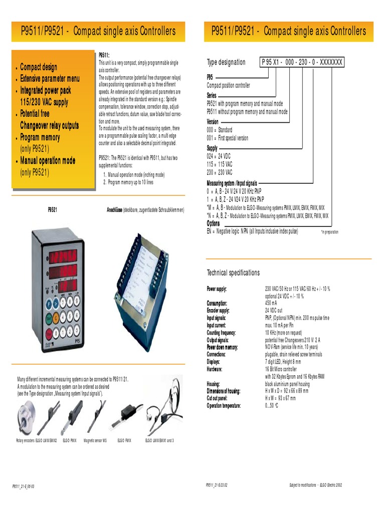 ELGO P9511/P9521 Controller Manual | PDF | Parameter (Computer ...
