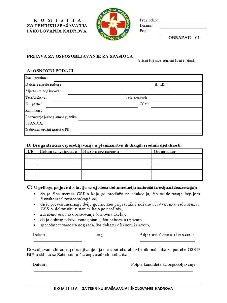 Obrazac 01 | PDF