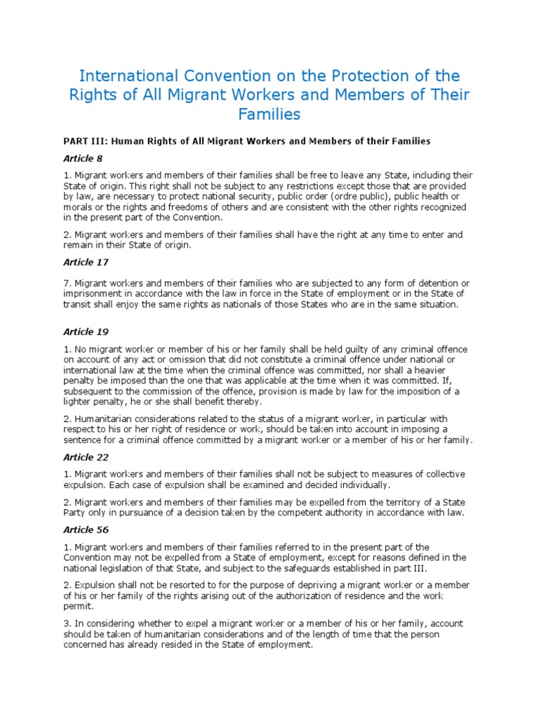 Migrant Workers' Rights Convention Overview | PDF | European Convention ...