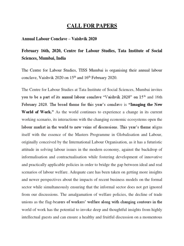Call For Papers PDF Global Warming Employment