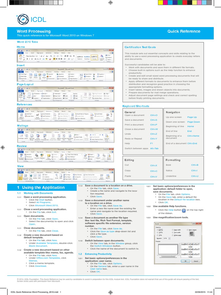 ICDL Word Processing QRG 2010 - v1.0 | PDF | Letter Case | Computer File