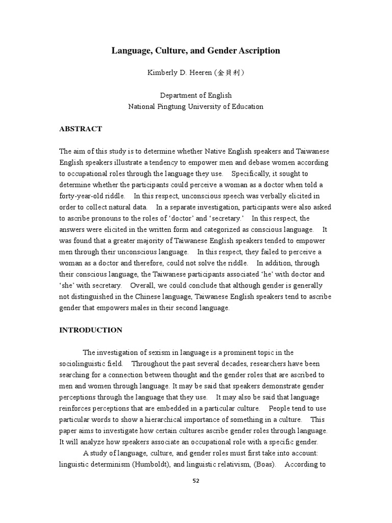 Language, Culture and Gender Ascription | PDF | Linguistics | Cognitive ...
