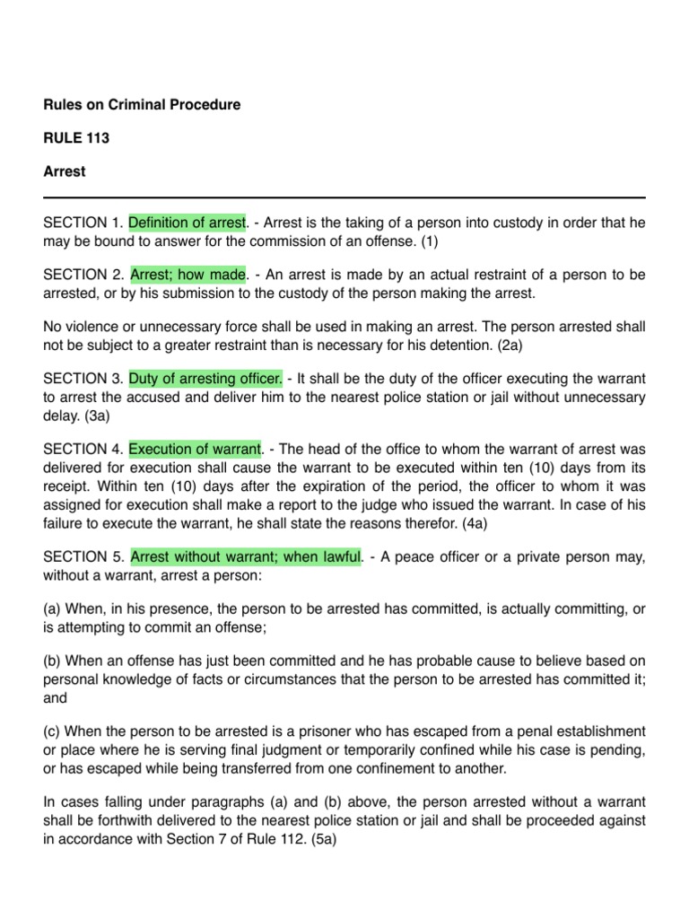 Rules on criminal procedure rule 113 arrest pdf arrest arrest warrant