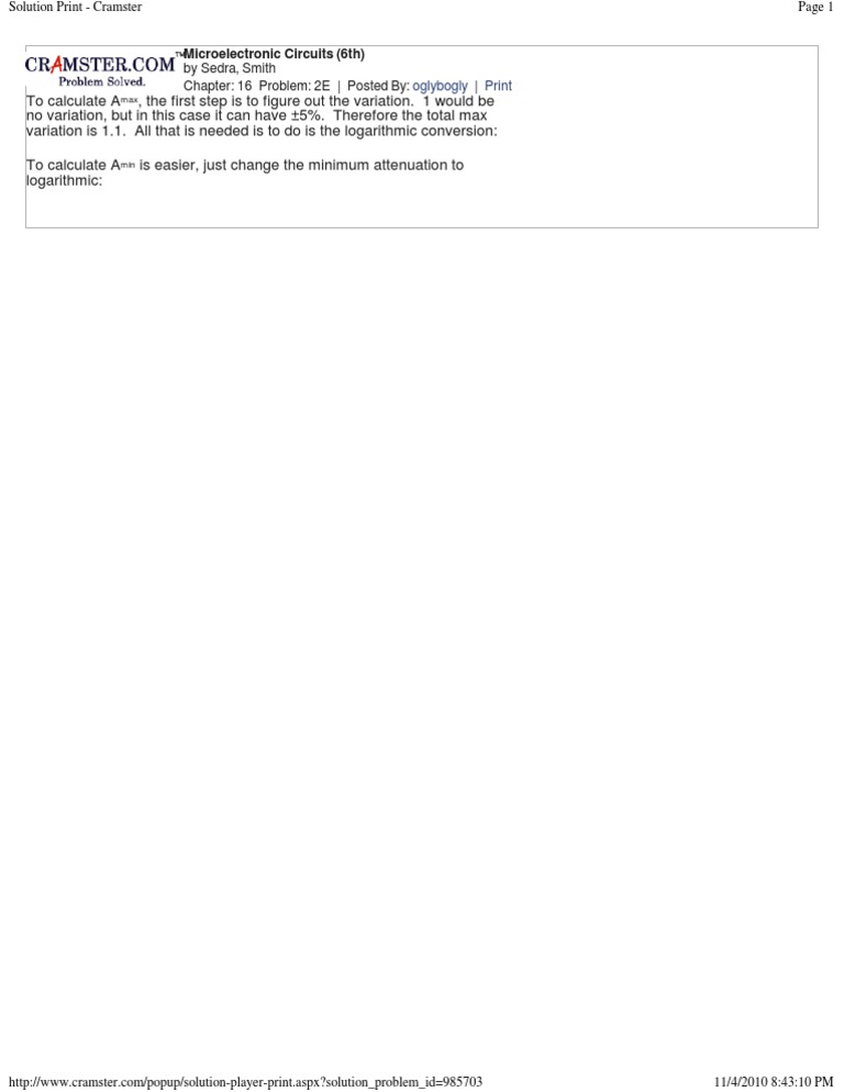 Microelectronic Circuits Problem 2E Solution | PDF | Electrical ...