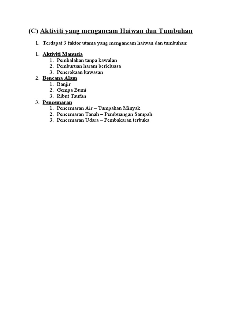 C Aktiviti Yang Mengancam Haiwan Dan Tumbuhan Pdf