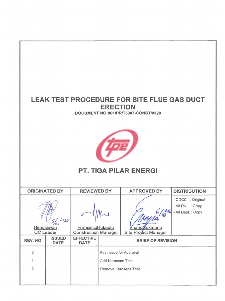 Leak Test Procedure For Site Flue Gas Duct Erection R.2 PDF PDF