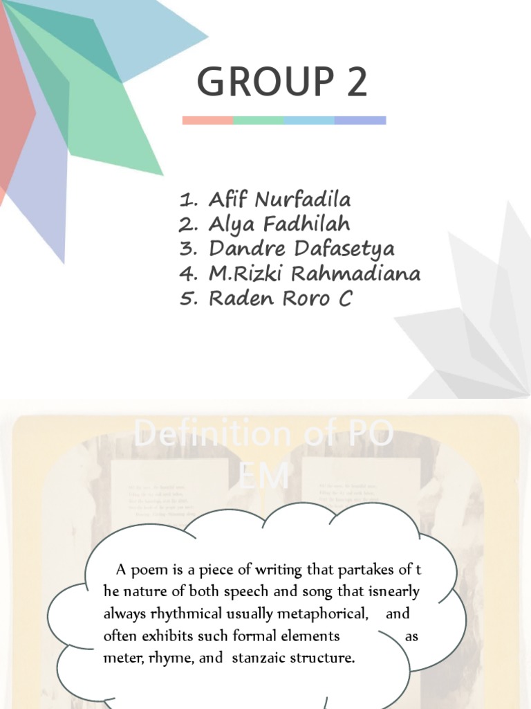 Group Member List and Analysis of Poetic Elements and Structure in