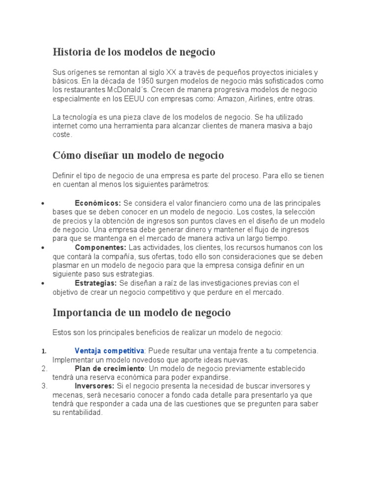 Historia y diseño de modelos de negocio | PDF | Negocios