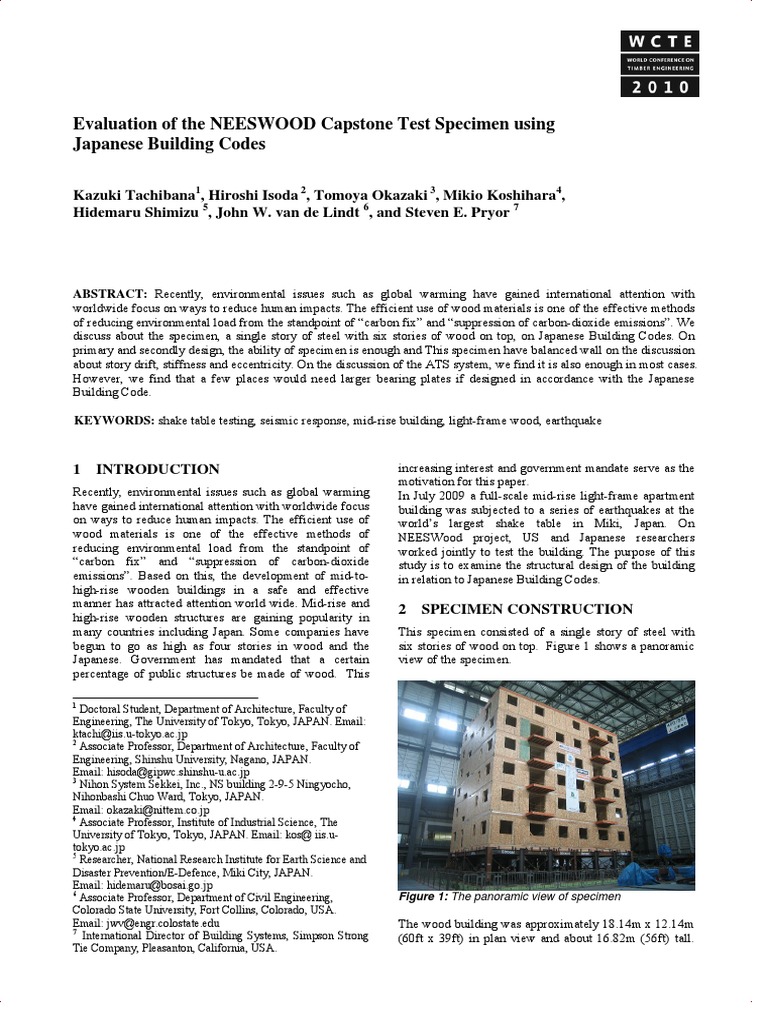 Evaluation of The NEESWOOD Capstone Test Specimen Using Japanese