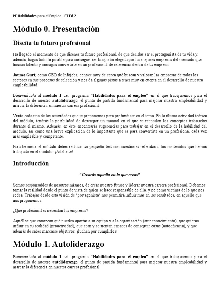 PE Habilidades para El Empleo | PDF | Vida | Desarrollo personal