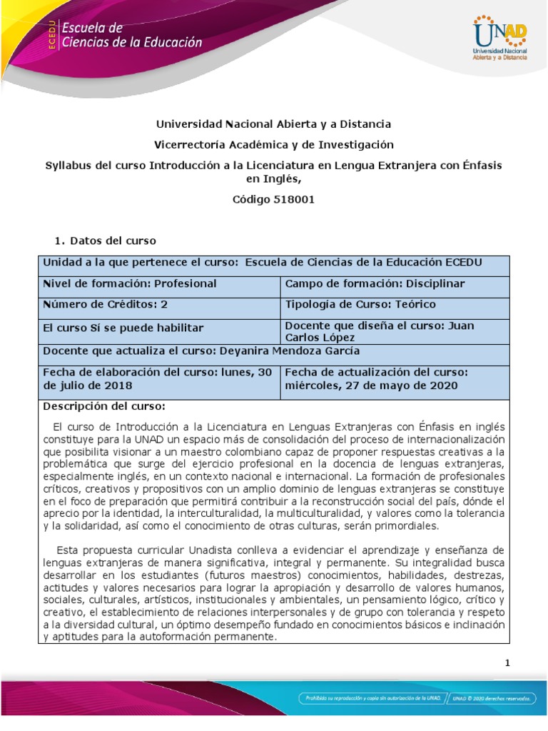 Syllabus Licenciatura en Lenguas Extranjeras | PDF | Plan de estudios ...