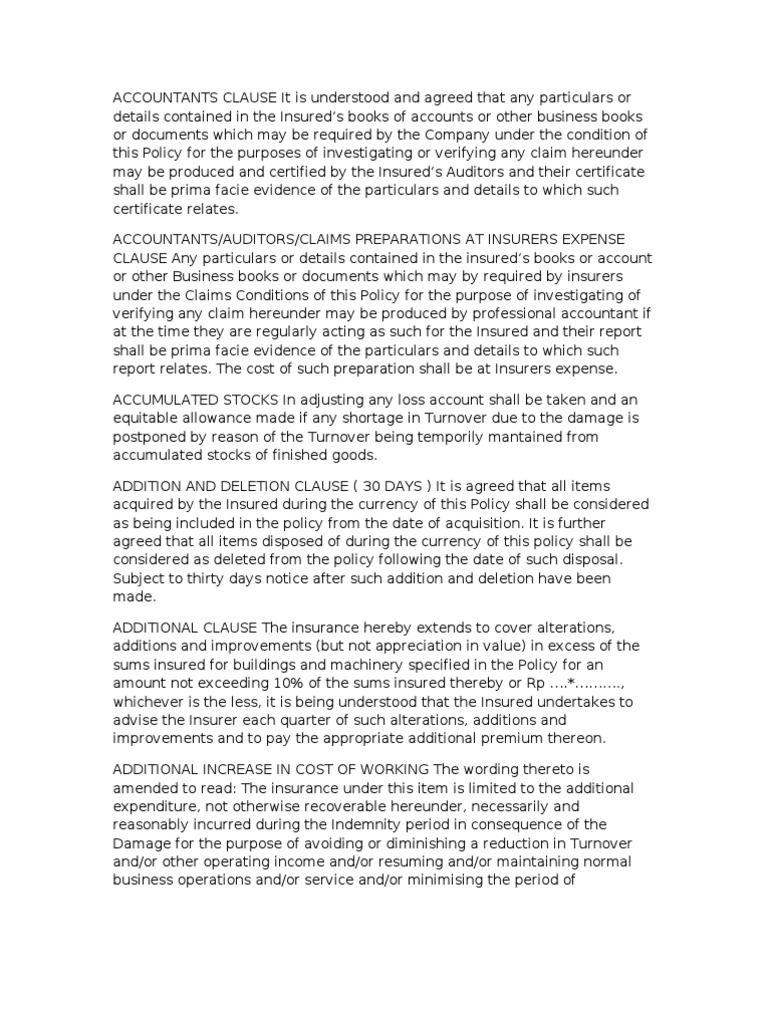 CLAUSES | PDF | Underwriting | Insurance