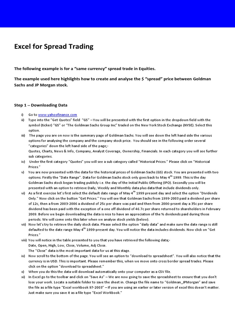 Excel Guide for Equity Spread Trading | PDF | Hedge (Finance) | Goldman ...