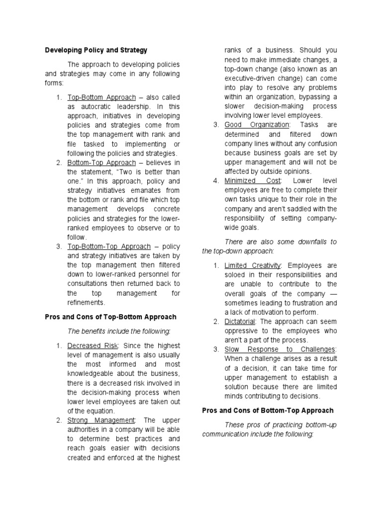Policy Development Strategies Explained | PDF | Top Down And Bottom Up ...