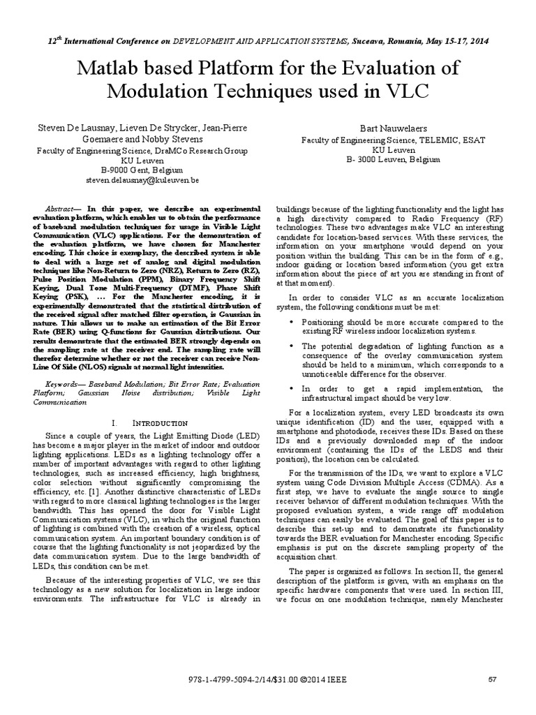 Matlab Based Platform For The Evaluation of Modulation Techniques Used ...