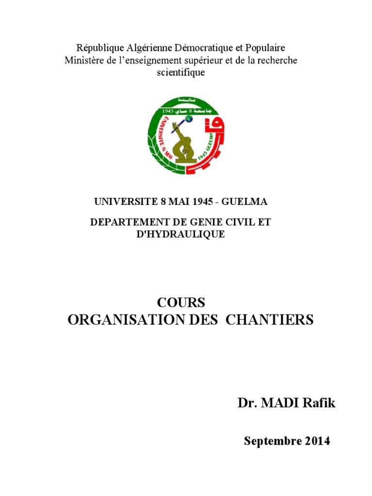 Page De Garde Cahier Du Jour Bcm Organisation de Chantier PDF | PDF | Entrepreneur principal | Architecte