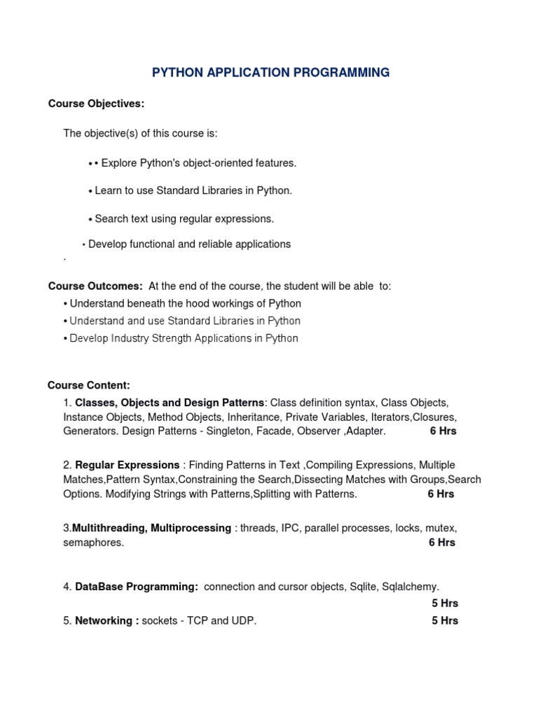 Python Application Programming: Course Objectives | PDF