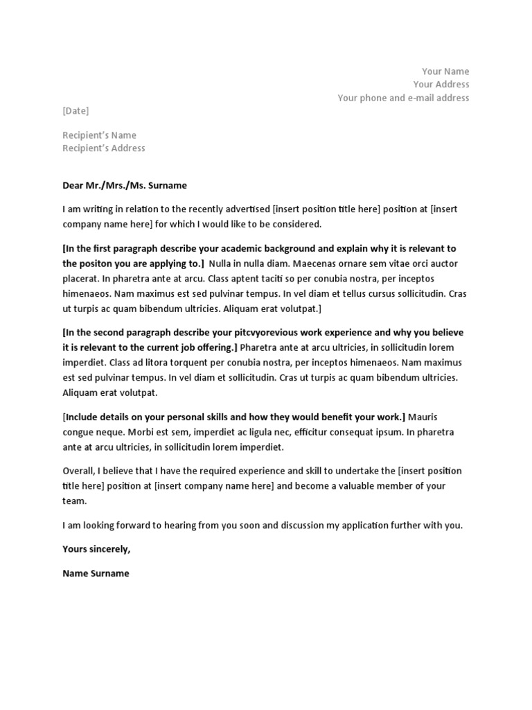 Job Application Cover Letter Template | PDF | Law