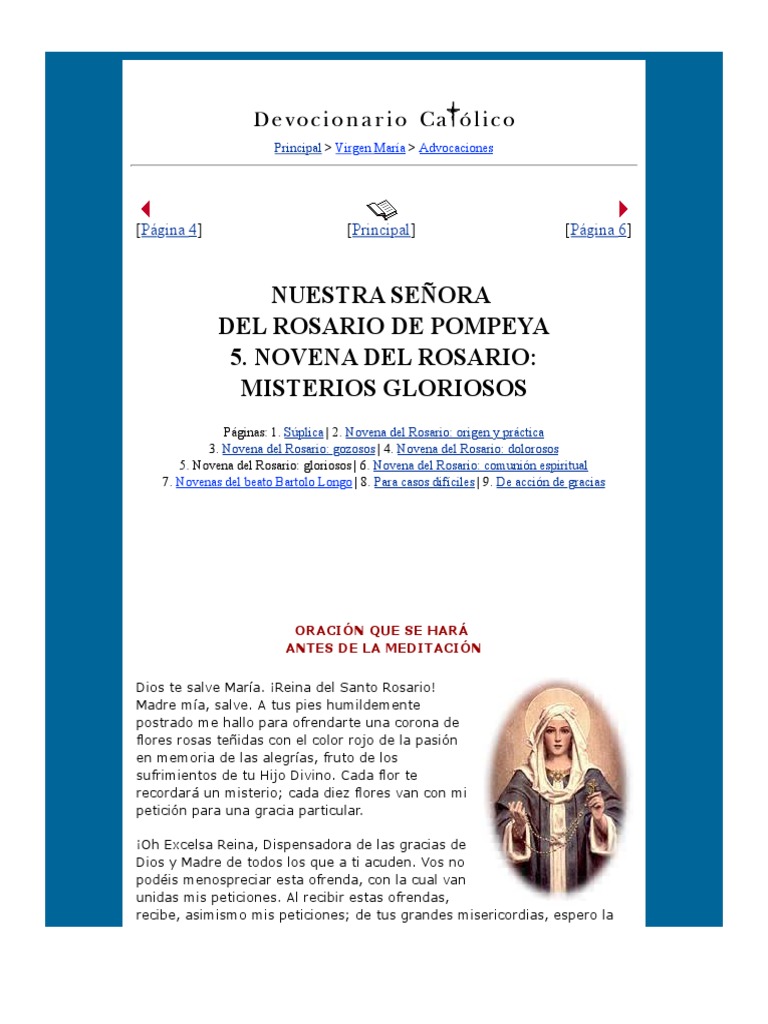 Novena Del Rosario 54 Días (Misterios Gloriosos) | PDF | Rosario