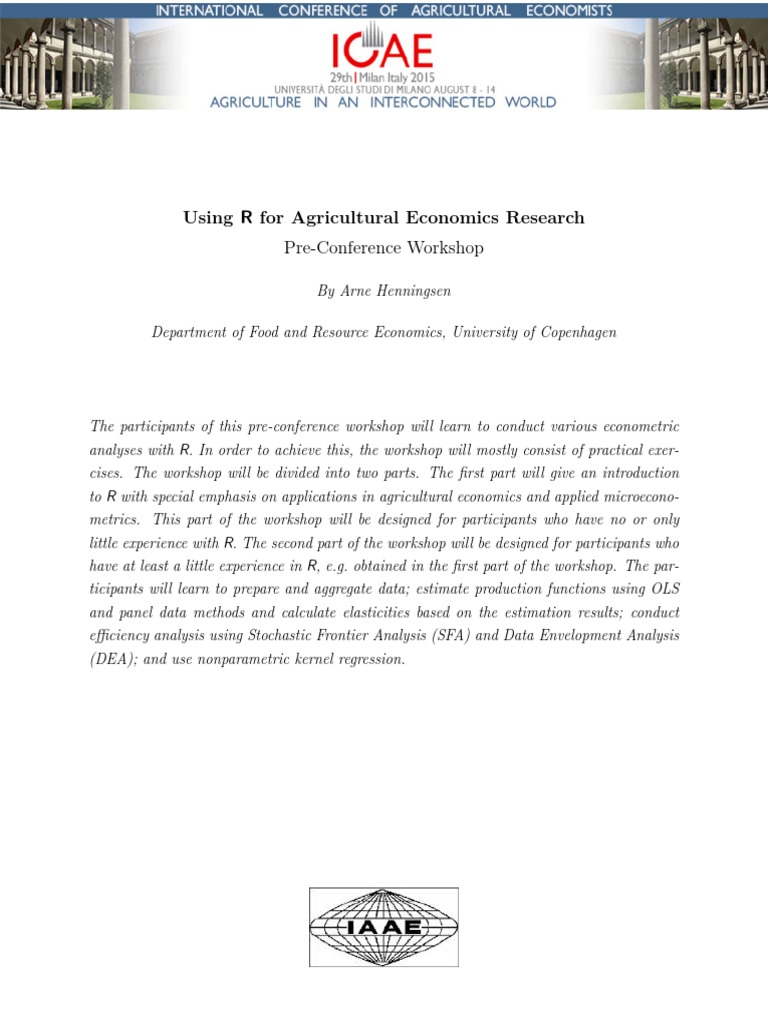 R for Agricultural Economics Workshop | PDF | Econometrics | Research ...
