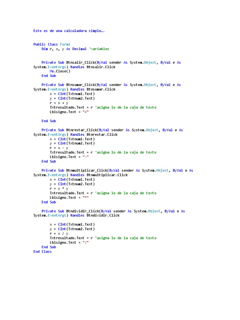 Simple Calculator Code PDF