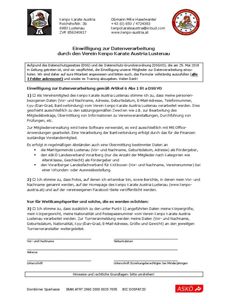 Kenpo Formular Datenschutz | PDF