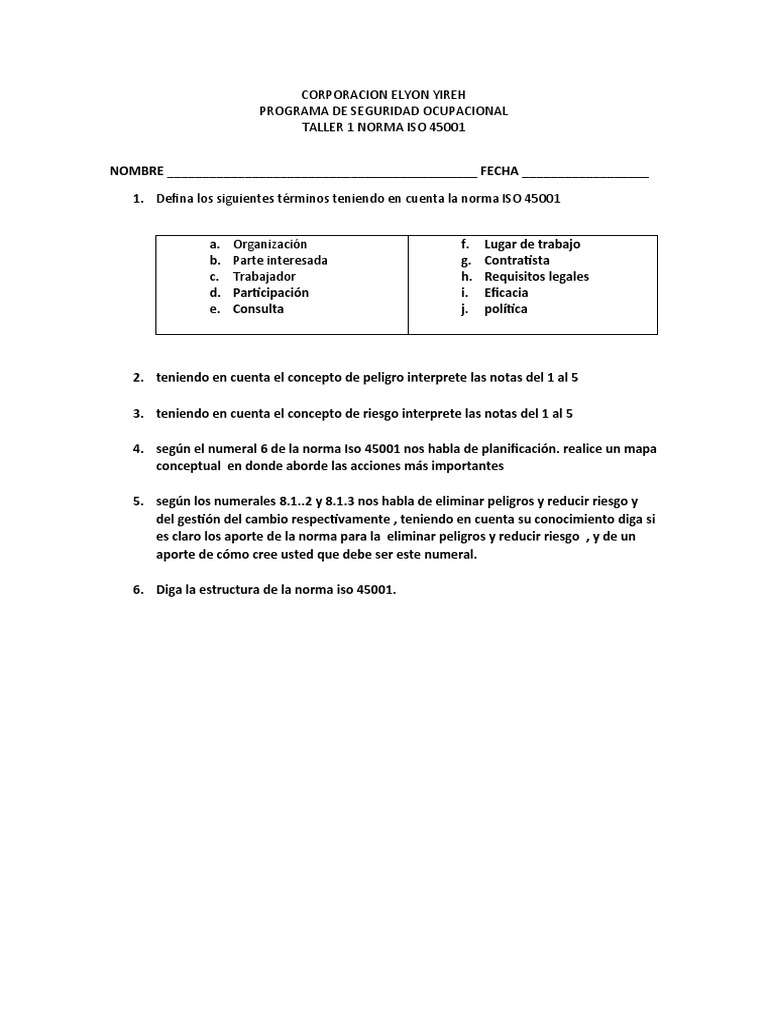 Taller Iso 45001 Pdf Negocios