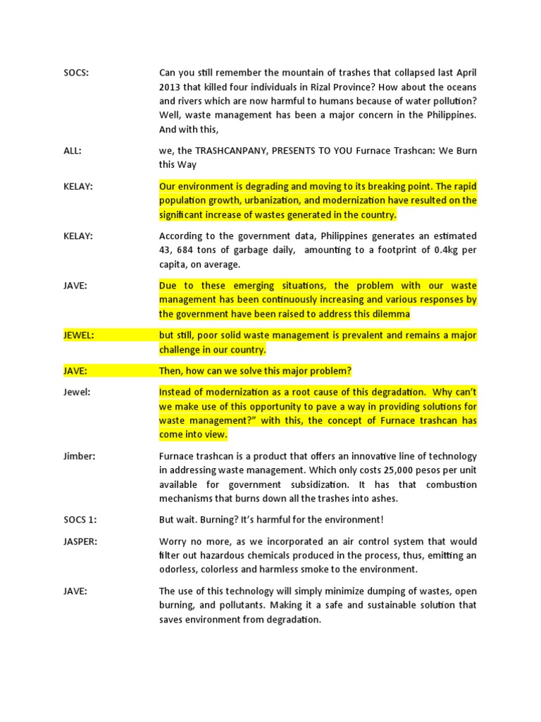 Pitch Script | PDF | Waste Management | Waste