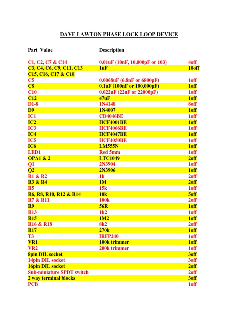 HHO DL Phase Lock Loop Parts PDF PDF Electrical Engineering Electronic Engineering