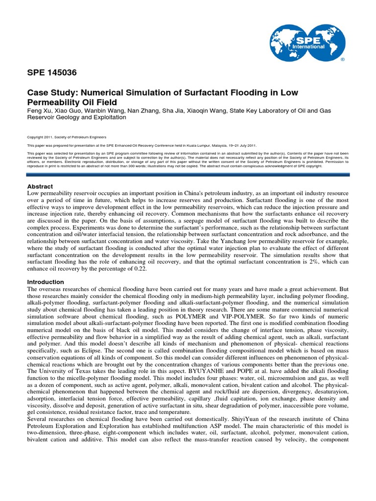 Case Study Numerical Simulation of Surfactant Flooding in Low ...