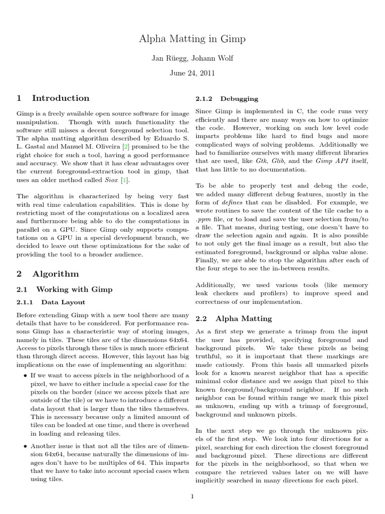 Gimp Alpha Matting PDF Cache Algorithms