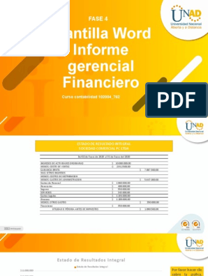 Plantilla Presentación Informe Gerencial Financiero Ricardo Vanegas | PDF |  Estado de resultados | Liquidez de mercado