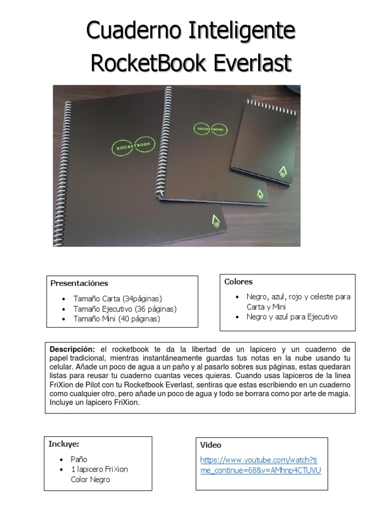 Cuadernos Inteligentes RocketBook | PDF | Cuaderno | Lápiz