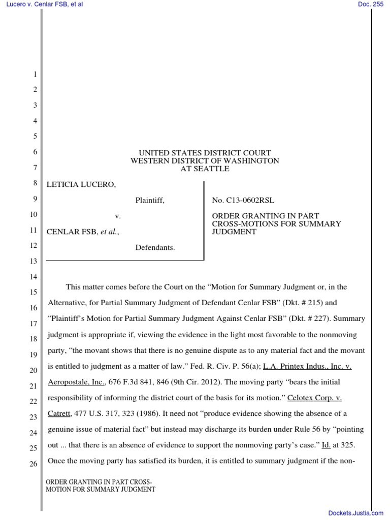Order Granting in Part Cross-Motion For Summary Judgment | Download ...