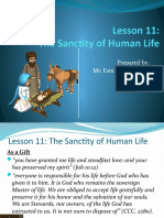 Lesson 11: The Sanctity of Human Life: Prepared By: Mr. Esmhel B. Briones