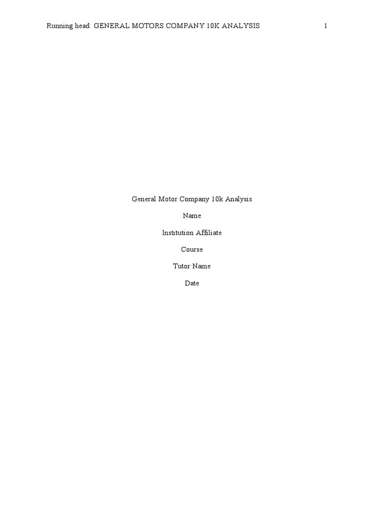 General Motor Company 10k Analysis | PDF | General Motors | Opel
