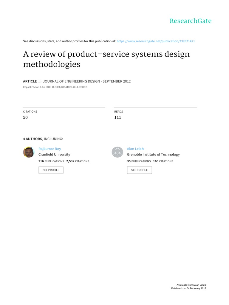 A Review of Product Service Systems 2012 | PDF | Conceptual Model | Design