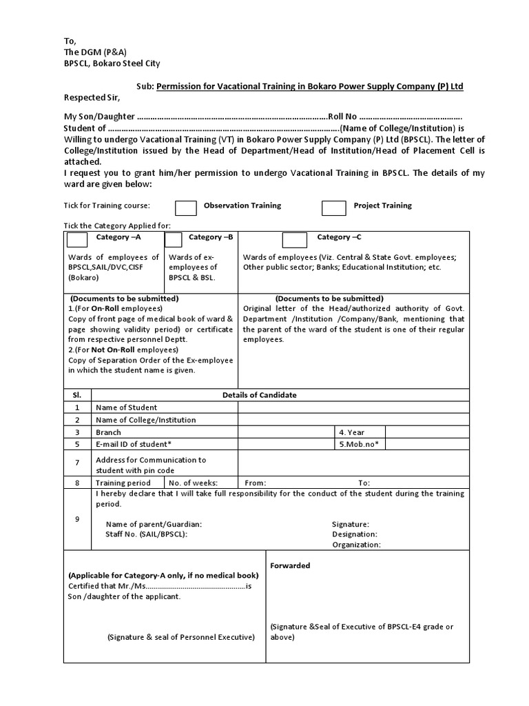 Vacational Training Request for BPSCL | PDF | Justice | Crime & Violence