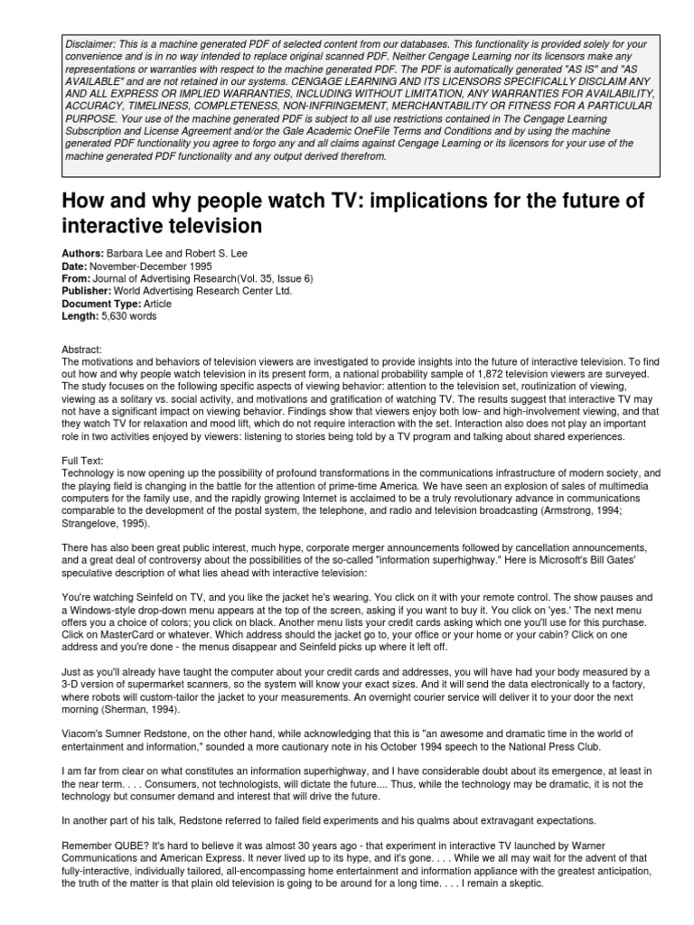 How and Why People Watch TV Im PDF | PDF | Factor Analysis | Motivation