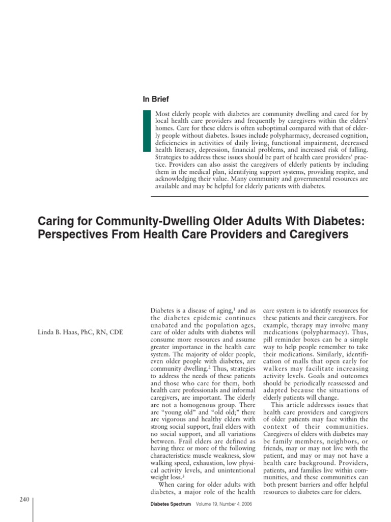 Caring For CommunityDwelling Older Adults With Diabetes Perspectives From Health Care