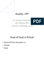 Duality-LPP: Dr. Harpreet Singh Bedi Mb. 9855267392 Harpreet.15604@lpu - Co.in