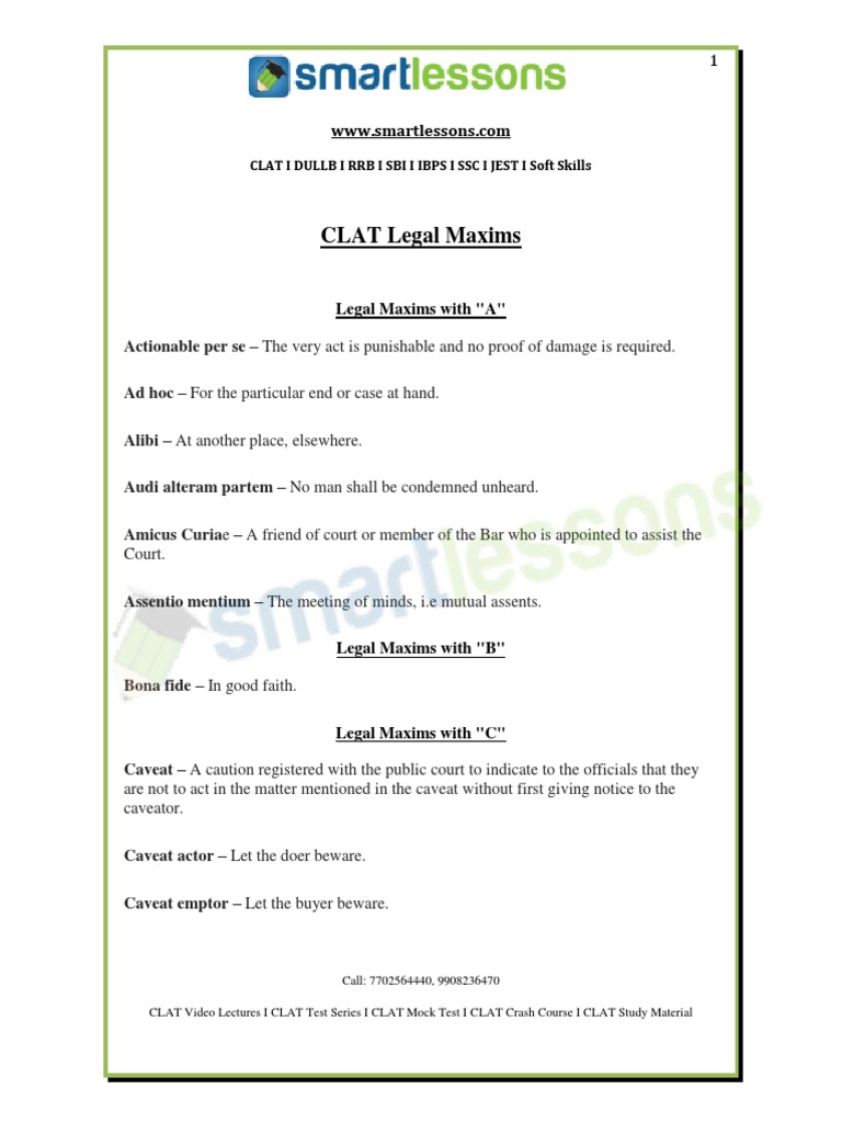 Legal Maxims CLAT LEGAL APTITUDE PDF PDF Judiciaries Legal
