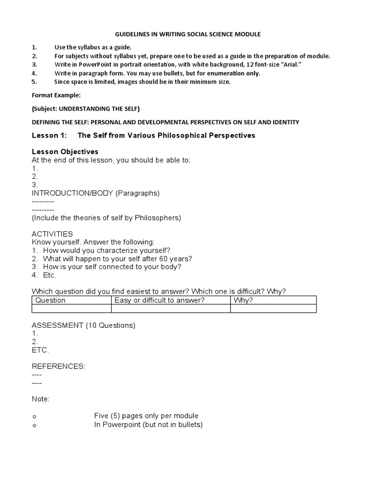 Lesson 1: The Self From Various Philosophical Perspectives Lesson ...