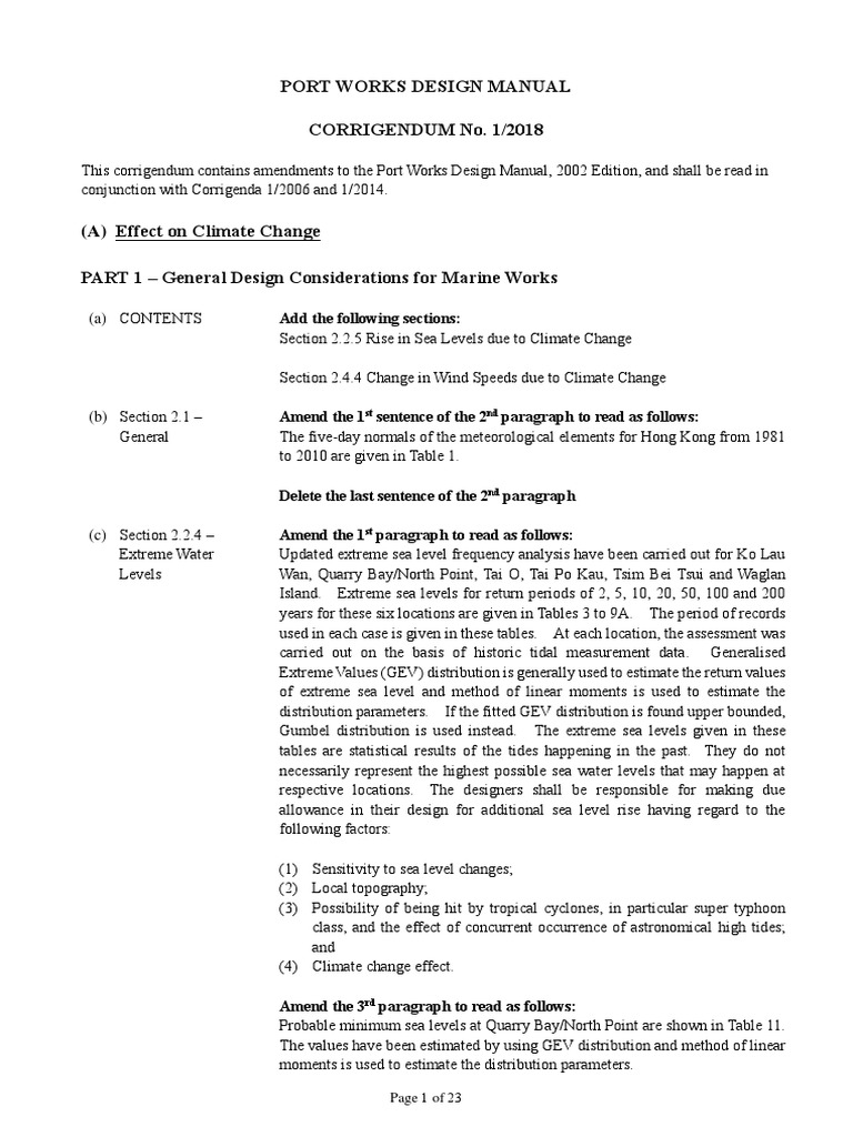Port Works Design Manual Amendments | PDF | Tropical Cyclones | Sea ...